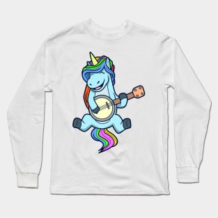 Comic unicorn playing banjo Long Sleeve T-Shirt